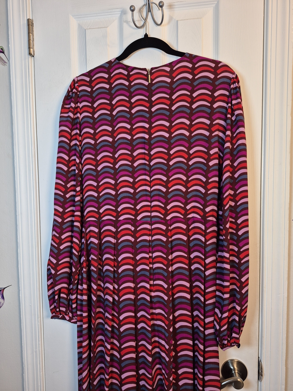 Kate Spade New York Geometric Panther Midi Dress Long Sleeve Tie Waist Size 12 - Picture 7 of 9